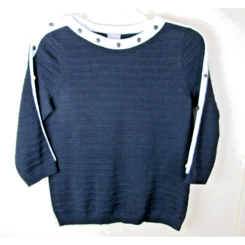 Chico's Round Neck 3/4 Sleeve Ribbed Pullover Sweater Top Women's Size 0 Black